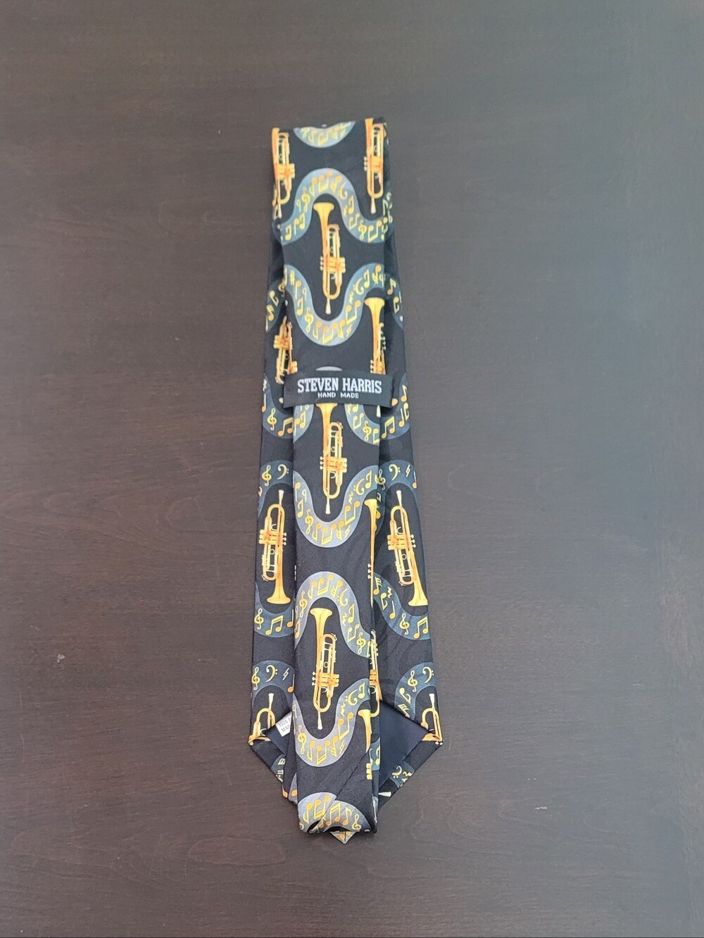Steven Harris Black Tie with Yellow Trumpet Pattern